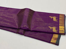 Deep Purple with Gold Vairaoosi with Border Deer Buttas Handwoven Pure Jari Kanjivaram Silk Saree Beauty