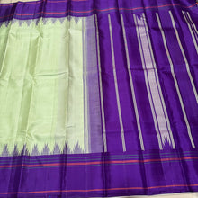 Gorgeous Pista Green with Purple Handwoven Pure Korvai Zariless Kanjivaram Silk Saree with beautiful temple borders classy pallu and contrast woven blouse