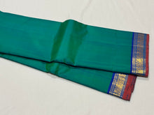 Peacock Green with Peacock Blue Small Borders Handwoven Pure Jari Kanjivaram Silk Saree Beauty