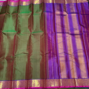 Manthulir Green with Purple Handwoven Pure Kanjivaram Silk Saree Beauty
