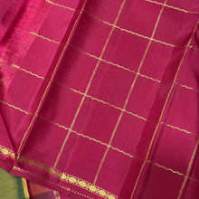 Saranga- Super Gorgeous Handwoven Pure Kanjivaram Silk Saree in a Beautiful Palum Pazhamum Checks with traditional colors with mango and chakram buttas woven in the body with neli veldhari jari lined checks rich woven pallu and contrast arakku red blouse