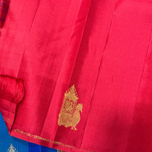 Peacock Blue with Red Borderless Muthukattam with Buttas woven body in a gorgeous Handwoven Pure Jari Kanjivaram Silk Saree with rich pallu and contrast woven blouse beauty