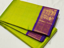 Sneha Green with Violetish Purple Korvai Handwoven Pure Jari Kanjivaram with intricate borders rich pallu and contrast woven blouse beauty