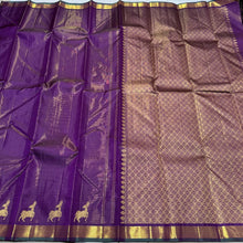 Deep Purple with Gold Vairaoosi with Border Deer Buttas Handwoven Pure Jari Kanjivaram Silk Saree Beauty