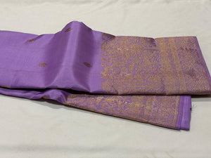 Lavendar with Purple Handwoven Pure Jari Buttas with contrast pallu blouse Kanjivaram Silk Saree Vanasingaram Borders Beauty