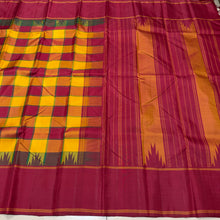 Saraswati- Multichecks Palum Pazhamum with Arakku Handwoven Pure Korvai Kanjivaram Premium Zariless Silk with temple borders rich seer pallu and contrast woven blouse
