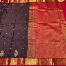 Coffee Brown with Red Buttas Korvai Handwoven Pure Kanjivaram Silk Saree with rich borders rich Pallu and contrast woven blouse beauty