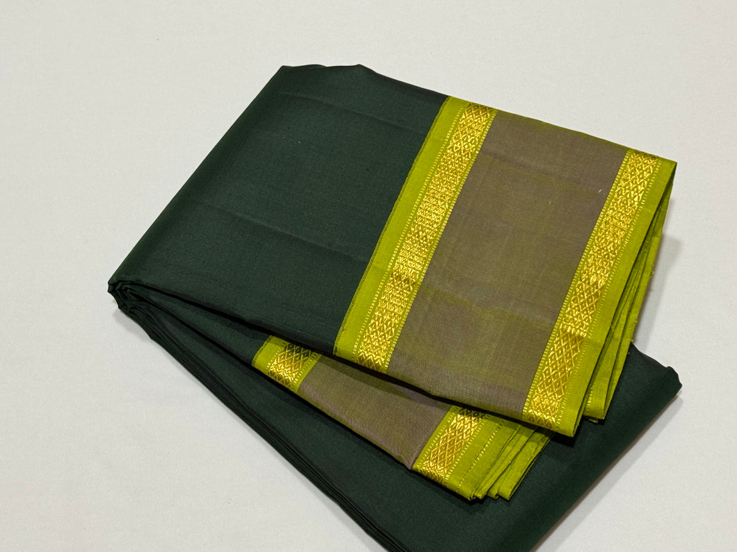 Bottle Green with Light Green Korvai Handwoven Pure Kanjivaram Silk Saree with Doublepet Borders Beauty