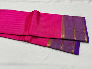 Rani Pink Purple Handwoven Pure Striped Light Weight Kanjivaram Silk Saree Beauty Striped borders