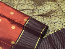 Vintage Combo- Rust with Coffee Brown Handwoven Pure Jari Kanjivaram Silk Saree with Jari Striped borders rich floral motifs woven pallu and contrast woven blouse beauty