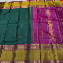 Bottle Green with Dark Wine Broad Rettapet Borders with Mallimoggu Buttas Handwoven Pure Jari Kanjivaram Silk Saree Beauty