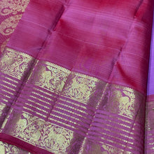 Lilac with Onion Pink Handwoven Pure Jari Kanjivaram Silk Saree with Silver Mayil Chakram motifs in body and rich borders in golden jari with beautiful pallu and contrast woven blouse