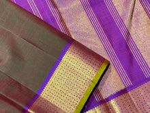 Double Tone Manthulir Green with Purple with Rudrakshapet Borders Handwoven Pure Jari Kanjivaram Silk Saree with rich borders pallu beauty