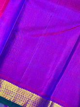 Dual tone Peacock Blue Green with Purple Handwoven Pure Kanjivaram Silk Saree Small Borders Beauty