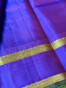 Mustard with Purple Striped Handwoven Pure Light Weight Kanjivaram Silk Saree Beauty