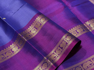 Lavenderish Blue with Purple Buttas with doublepet borders Handwoven Pure Kanjivaram Silk Saree with Single peacock pallu beauty