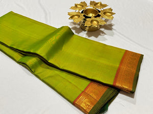 Parrot Green Orange Mustard Handwoven Pure Kanchipuram Silk Saree