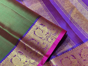 Manthulir Green with Purple Handwoven Pure Kanjivaram Silk Saree Beauty