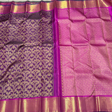 Deep Purple with Wine Brocade Vanasingaram Style Handwoven Pure Kanjivaram Silk Saree Beauty
