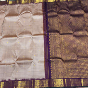 Abirami with Deep Purple Korvai with Buttas and small temples handwoven pure Jari Kanjivaram Silk Saree Beauty