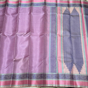Lavendar with Greyish White Handwoven Pure Soft Zariless Kanchipuram Silk Saree Beauty