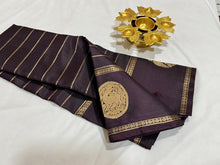 Deep Pakku (Beetlenut) Brown Handwoven Pure Kanjivaram Silk saree in Jari Neli Beldhari woven body with Gandaberundas and Yazhis butta woven borders rich pallu and self colorer blouse beauty