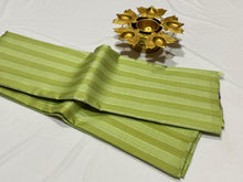 Light Pista Green with Lavender Borderless Silver Jari Striped Handwoven Pure Kanjivaram Silk Saree Beauty