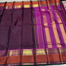 Dark Chocolate Brown with Rust and Deep Magenta Muthukattam Handwoven body with rettapet borders rich pallu and contrast woven blouse beauty