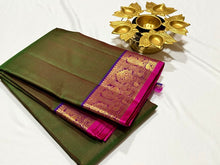 Manthulir Green with Purple Handwoven Pure Kanjivaram Silk Saree Beauty