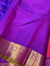 Dual tone Orange Pink with Purple Handwoven Pure Jari Kanjivaram Silk Saree with rich borders with green selvedges rich Pallu and contrast woven blouse