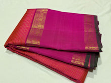 Dual tone Orange with Pink Kottadi Jari Checks with Long Doublepet borders rich seer pallu and contrast blouse in a beautiful Handwoven Pure Jari  Kanjivaram Silk Saree