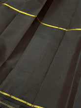 Yellow with Coffee Brown Podikattam with Long Borders Korvai Handwoven Pure Jari Kanjivaram Silk Saree Beauty
