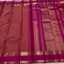 Sahana- Vintage Style Handwoven Pure 2g Jari Kanjivaram Silk in a beautiful Kasakasa Podikattam with Kottadi Jari Lines in beautiful mustard green pink shades with rich rettapet borders gorgeous pallu and contrast woven blouse