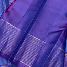 Sahana- Gorgeous Royal Blue with Purple Handwoven Pure Jari Kanjivaram Silk with beautiful striped body with jari oosi striped buttas woven borders rich beautiful pallu and contrast woven blouse