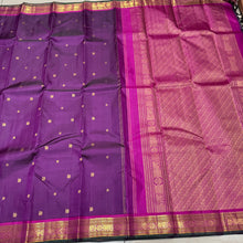 Stunning Deep Purple with Pink Buttas Handwoven Pure Jari Kanjivaram Silk Saree with rich borders pallu and contrast woven blouse