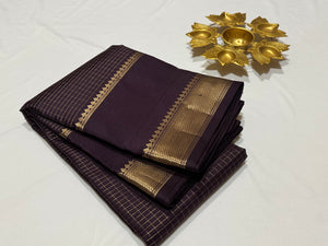 Deep Coffee Brown Handwoven Pure Jari Kanjivaram Silk Saree with Gandaberundas and Yazhis woven borders kottadi Jari checked body beauty