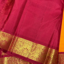Sarasangi- Stunning Mambazham(Mango) Yellow with Arakku Red Handwoven Pure Jari Korvai Kanjivaram Silk with very beautiful borders gorgeous pallu and contrast woven blouse