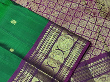Meenakshi Green with Dark Wine Handwoven Pure Jari Kanjivaram Silk Saree with Buttas Woven Body rich borders pallu and contrast blouse beauty