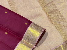 Dark Maroon wjth Onion Pink Korvai with Buttas Handwoven Pure Kanjivaram Silk Saree with rich borders pallu and contrast woven blouse beauty