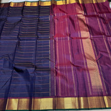 Navy Blue with Dual tone Purplish Magenta Neli Beldhari Weave Handwoven Pure Jari Kanjivaram Silk Saree Beauty
