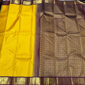 Yellow with Beetlenut Brown Pure Jari Handwoven Korvai Vairaoosi Handwoven Pure Kanjivaram Silk Saree Beauty