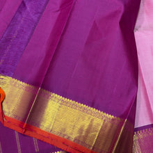 Nayaki- Gorgeous Lotus Pink with Purple Handwoven Pure Kanjivaram Silk with beautiful bawanchi borders with rich pallu and contrast woven blouse