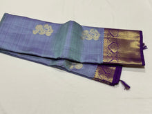 Lavenderish Blue with Purple Buttas with Long & Short Borders Handwoven Pure Jari Kanjivaram Silk Saree Beauty