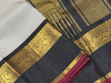 Black and White Podikattam with Korvai Handwoven Pure Jari Kanjivaram Silk Saree with rich borders Pillayar rekku pallu and contrast blouse beauty