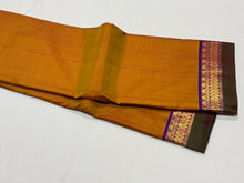 Golden Sampanga with Purple Handwoven Pure Kanjivaram Silk Saree with spaced borders beauty