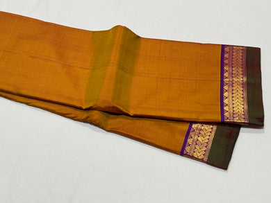 Golden Sampanga with Purple Handwoven Pure Kanjivaram Silk Saree with spaced borders beauty