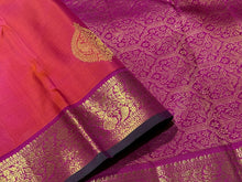 Dual tone Orange with Pink Handwoven Pure Jari Buttas Kanjivaram Silk Saree