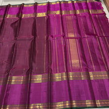 Sahana- Gorgeous Coffee Brown with Dark Magenta Handwoven Pure 2g Jari Kanjivaram Silk with Mallimoggu buttas woven body with beautiful rettapet borders with green selvedges rich seer pallu and contrast woven blouse