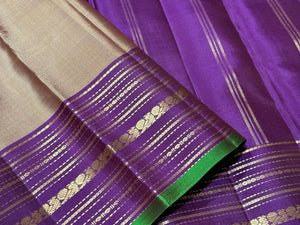 Beige with Deep Wine Handwoven Pure Light Weight Kanjivaram Silk