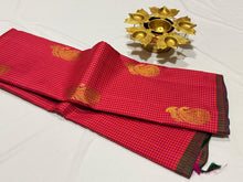 Dual tone Orange with Pink Podikattam Checks with Buttas Borderless Handwoven Pure Jari Kanjivaram Silk Saree Beauty
